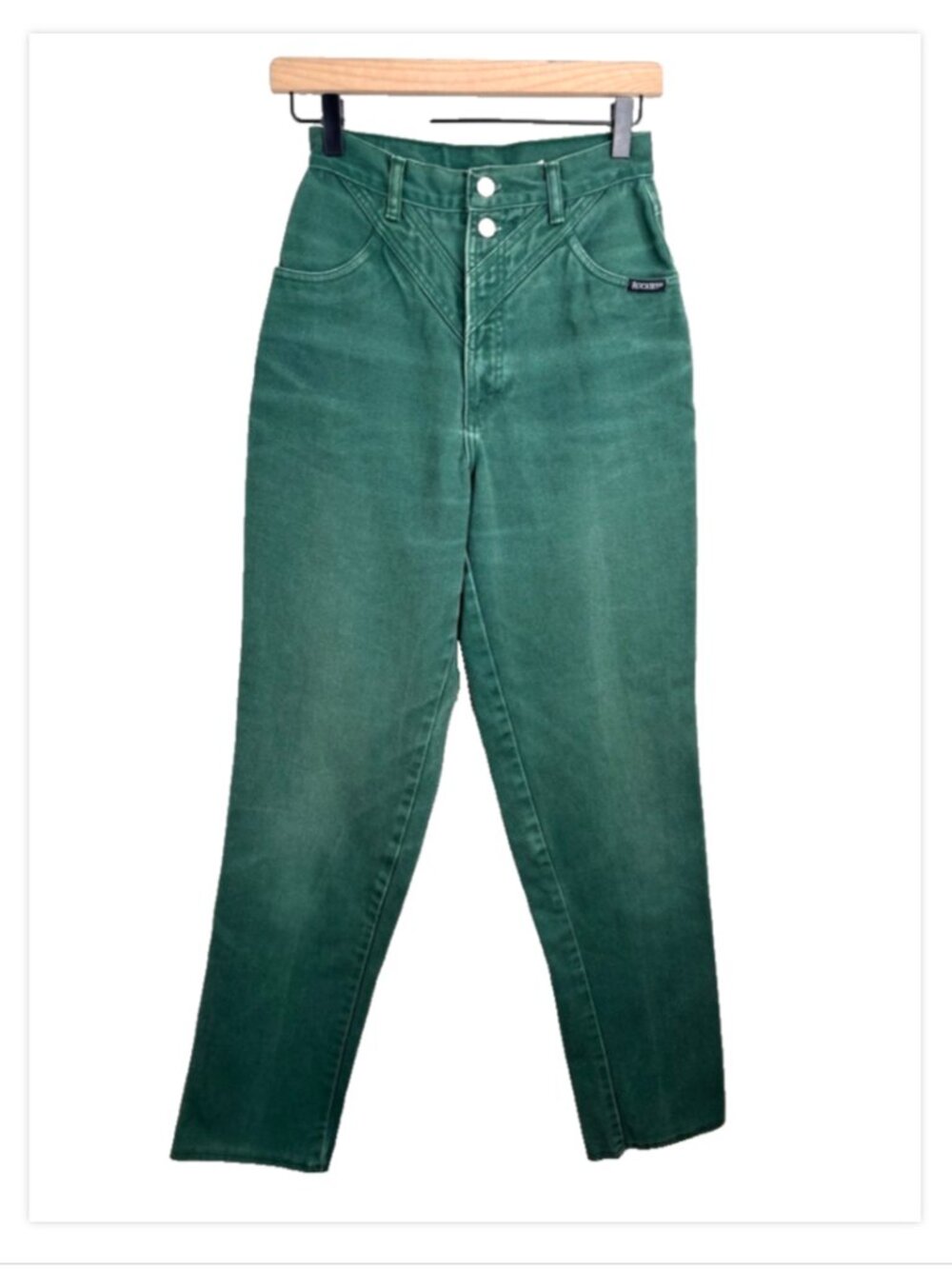VTG Rockies Jeans 28/7 Green High Waist Bareback Western Denim 80s Made in USA